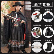 蟒袍 超帥漢服男童明朝飛魚(yú)服錦衣衛(wèi)龍袍蟒袍兒童帥氣古裝披風(fēng)刺繡清晰顏色純正超帥款式超強(qiáng)頂配 黑色豪華套餐 120建議38-50斤