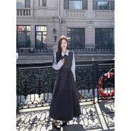千易色假兩件長(zhǎng)袖氣質(zhì)毛呢連衣裙女2025早春季新款法式長(zhǎng)裙女 灰色連衣裙+腰帶 均碼