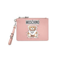 莫斯奇諾（MOSCHINO）粉紅黑多色TeddyBear印花手拿包時(shí)尚可愛(ài)便攜手提斜挎兩用包 粉色 均碼