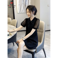 AEMAPE黑色娃娃領(lǐng)連衣裙女小個子休閑顯瘦直筒裙春夏2025新款 黑色 L 建議110-125斤