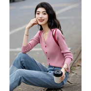 德瑪納【輕柔云感】夏季法式露肩V領(lǐng)線(xiàn)衫鏤空撞色長(cháng)袖舒適針織衫女上衣