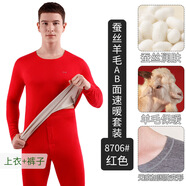 FHHUABD本命年保暖內(nèi)衣男套裝大紅色結(jié)婚禮物東北德絨發(fā)熱圓領(lǐng)秋衣秋褲女 8706男套裝「羊毛蠶絲」紅色 XL 男(100-130)