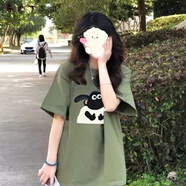 布魯丁女童短袖t恤2025新款夏裝純棉短袖t恤女大童夏裝2025年新款初中高 001小羊綠色純棉【夏季穿搭 女士 165 S