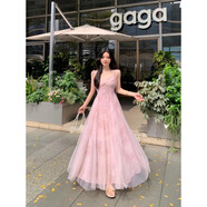德莉婭大碼甜美網(wǎng)紗拼接系帶高腰顯瘦吊帶連衣裙+蕾絲防曬開(kāi)衫 粉吊帶裙 L 大