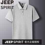 JEEP SPIRITt恤純棉100%高檔男士短袖T恤夏季中老年透氣吸汗翻領汗衫休閑商務 吉普品牌灰色 L