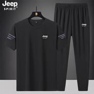 JEEP SPIRIT吉普短袖套裝男t恤新款圓領(lǐng)短袖長(zhǎng)褲套裝休閑夏季運(yùn)動(dòng)套裝兩件套 黑色兩件套（短袖+束腳褲） 5XL （建議180-200斤）
