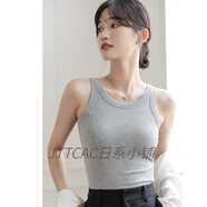 JTTCAC日本吊帶背心女夏季修身內(nèi)搭帶胸墊文胸一體外穿無袖打底白色上衣 灰色 S 75-90斤