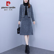 皮爾卡丹（pierre cardin）2025秋冬新款小香風(fēng)短外套女加棉保暖水貂絨氣質(zhì)半身套裝裙兩件套 灰色 S （建議85-94斤）