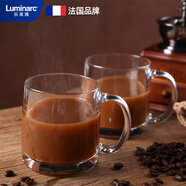 樂(lè )美雅（Luminarc）水杯玻璃杯咖啡杯耐熱微波爐可用耐高溫牛奶杯鋼化把杯380ml*2