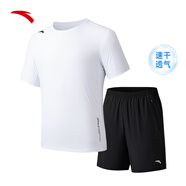安踏速干套裝丨跑步運(yùn)動(dòng)T恤短褲男夏季吸濕短裝兩件套體測訓(xùn)練服