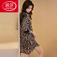 浪莎（LangSha）真絲睡裙女士春秋季襯衫式氣質(zhì)睡衣薄款大尺碼緞面睡袍家居服 9666#斑馬紋 【后背鏤空蕾絲】 L 【建議90-160斤】