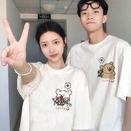 迦圖鯪線(xiàn)條小狗情侶裝T恤情侶裝短袖女韓版潮流上衣服男慵懶風(fēng)小狗t恤夏 白色男+白色女精梳棉升級款 S 男/女M