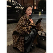 酈狼外套美式復古女秋季新款休閑寬松長(cháng)袖牛仔棉襯衫韓版夾克上衣 豹紋 l