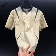 TULX勞夫歐貨輕奢男裝上衣2025夏季新款設(shè)計感字母撞色寬松體恤潮 米白色 M 80-120斤