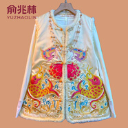 俞兆林（YUZHAOLIN）國風唐裝棉襖秋冬新中式復古刺繡夾棉馬甲中老年媽媽氣質(zhì)坎肩背心 白色 XL (參考90-105斤)