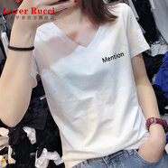 LOVER RUCCI白色低v領(lǐng)t恤女短袖夏裝2025新款爆款歐貨純棉寬松上衣大領(lǐng)口體恤 白色V 領(lǐng)【mention-黑】 S 推薦80-100斤