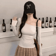 姿偉祺早秋薄款氣質(zhì)斜露肩修身高彈百搭長(cháng)袖恤女網(wǎng)紅潮 杏色 S