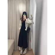 燁聆夏季大碼女裝2025新款套裝女胖子穿搭一整套胖妹妹200斤夏裝高端 黑色吊帶裙【單件】 2XL 【建議140-160斤】