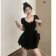 COLORFUL GEMS學(xué)院風(fēng)短袖連衣裙高腰打底兩件套夏季 灰色 2XL