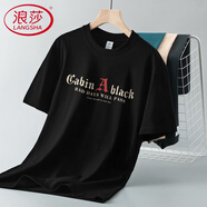 浪莎（LangSha）純棉短袖t恤男潮流基礎(chǔ)時(shí)尚大碼半袖夏季字母印花圓領(lǐng)體恤上衣服 25C896黑色 M (適合100-120斤)