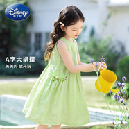 迪士尼女童夏季新款夏裝純棉無袖2025背心連衣裙中大童洋氣兒童公主裙子 綠色 (蝴蝶結(jié)裙) 110 建議身高105cm左右