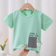 童手童心兒童t恤萊卡純棉短袖夏款男童女童嬰幼兒寶寶衣服打底衫上衣童裝a 青底方格小狗【抗菌+高彈95%棉】 160 160cm