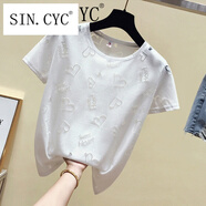 SIN.CYC 原創(chuàng)歐洲站夏季個性t恤cec短袖女ins潮半袖上衣歐貨時尚洋氣體恤 305# 白色 S