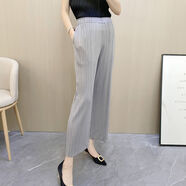 日本褶皺高腰休閑九分闊腿褲女夏季薄款簡(jiǎn)約百搭寬松舒適 灰色【9分褲】 2XL 90-125斤