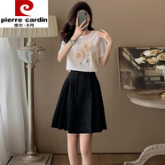 皮爾卡丹（PIERRE CARDIN）夏季2025新款淑女氣質(zhì)休閑運動套裝女白色短袖T恤國風短裙兩件套 白色上衣+黑色裙子 M （101-110斤）