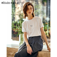 Olrain歐芮兒法式白色短袖T恤女夏季新款簡約正肩顯瘦上衣 白色4 XL 