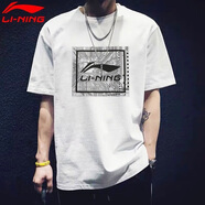 李寧（LI-NING）短袖t恤男夏季薄款涼感冰絲體恤寬松休閑透氣棉質(zhì)圓領(lǐng)運動上衣 白色-電路板 M /170 (105-125斤)