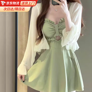 渠辰泳衣女泡溫泉2025年新款爆款溫泉泳衣顯瘦泳衣泳衣女裙式沙灘裙 牛油果綠泳衣（帶外套） 均碼 【建議70-120斤】