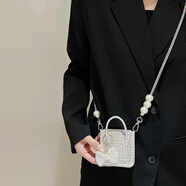 朵卡連小米mixflip手機殼華為P50pocket2折疊三星zflip3/4/5/6奢華水鉆榮耀magicvflip女OPPOfindN3手提 【鱷魚(yú)紋】銀色+蝴蝶結+斜挎珍珠掛鏈 華為 Pocket 2