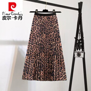 皮爾卡丹（pierre cardin）不規(guī)則網(wǎng)紗半身裙中長款百褶裙四季百搭新款高腰顯瘦夏中年A字裙 黑色 網(wǎng)紗裙豹紋 均碼 【80-150斤】