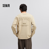 森馬（Semir）長(cháng)袖T恤男美式復古印花打底衫春季內搭寬松針織上衣刺繡潮流 淺駝50001 S