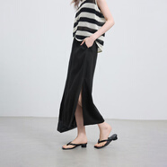 三彩2025夏季新款高腰半身裙復古小黑裙顯瘦直筒裙長(cháng)裙垂感M 經(jīng)典黑 S 155/64A