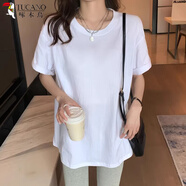 啄木鳥白色短袖t恤女中長款韓式百搭大碼寬松上衣休閑居家打底衫內(nèi)搭 白色 M