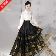 妃秀蝶（FEESHOUEY）新中式女裝馬面裙?jié)h服女中國風(fēng)套裝過年新年戰(zhàn)袍 雪 刺繡上衣+黑織金馬面 M
