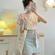 衣品元高腰牛仔短裙女秋季薄款2025年新款小眾刺繡a字褲裙包臀半身裙子 淺藍色 （無(wú)配絲巾） 均碼 牛仔裙(105斤以?xún)龋┎粠Ыz巾