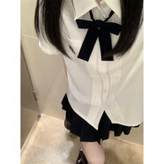 JRETjk白襯衫女學院風制服套裝百褶裙子風琴褶襯衫短袖收腰白襯衣女 風琴褶奶白襯衫+黑色領結(jié) S