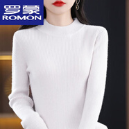 羅蒙（ROMON）新款不起球配大衣半高領(lǐng)毛衣女秋冬修身內搭羊毛衫針織打底衫 白色 L 105-120斤