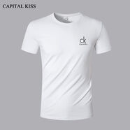 ck短袖t恤男士潮牌莫代爾打底衫冰絲修身半袖圓領(lǐng)純色簡(jiǎn)約上衣體恤 白色 L  【建議120-140斤】