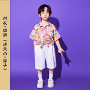 VALOR MAN六一兒童復(fù)古港風(fēng)演出服幼兒園畢業(yè)照舞蹈8090花襯衫年表演服裝 粉色男款襯衫白色短褲套裝 170