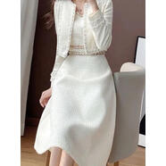 映棠新款小香風(fēng)長(cháng)袖外套加背帶連衣裙兩件套時(shí)尚設計感減齡女 單件背帶裙 S