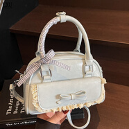 LXU韓國小眾芭蕾風(fēng)蕾絲花邊保齡球包包洋氣甜美風(fēng)百搭斜挎包 藍色