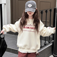 女大童衛衣春秋款2025新款女童時(shí)髦洋氣冬裝上衣兒童網(wǎng)紅炸街衣服 米色 150