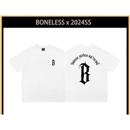 BONELESSBONEESS背后圓弧ogo重磅復(fù)古夏季短袖寬松百搭男女情侶體恤短袖半 白色 2XL