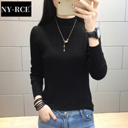 NY-RCE半高領(lǐng)加絨毛衣打底衫女新款秋冬女士加厚保暖修身內(nèi)搭針織衫 不加絨黑色((純色袖) M