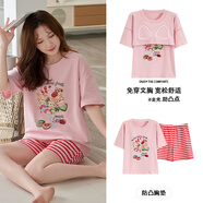 馨愛百年睡衣女夏天短袖韓版休閑簡(jiǎn)約加大碼帶胸墊家居服可外穿短褲套裝 QH33600 M