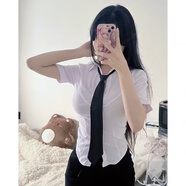 XCFREHT辣妹純欲風jk制服ol通勤女裝輕熟套裝夏季襯衫包臀半身短裙兩件套 短袖收腰襯衫+包臀裙*送黑領帶 M